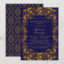 Convite Festa de solteira Dourada azul-coroa real