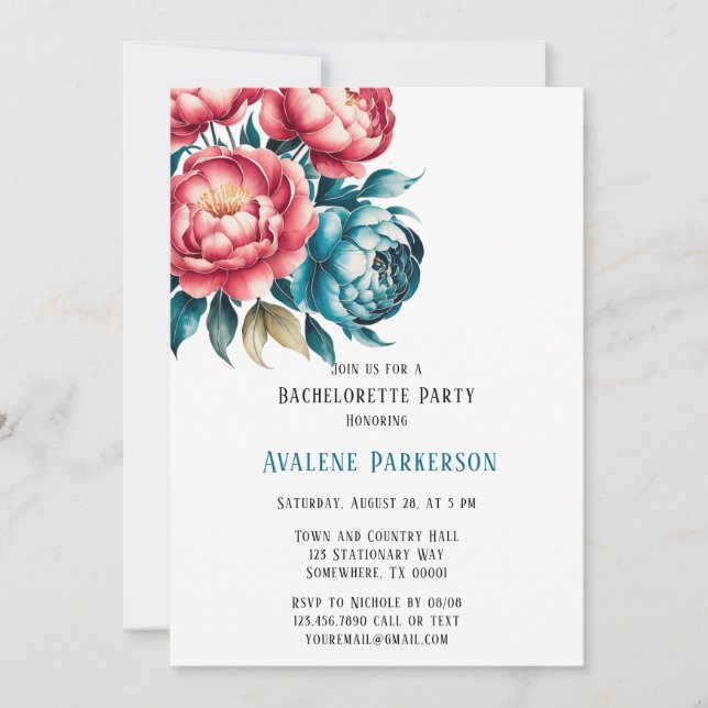 Convite Festa de solteira Dourada dos Corais e dos Teais (Frente)