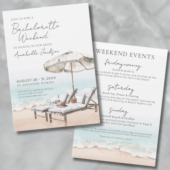 Convite Festa de solteira Elegante de Praia no Fim de Sema (Elegant Girls Weekend Beach Bachelorette Party Invitation)