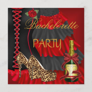 Convite Festa de Solteira Espartilho Preto Vermelho Sapato