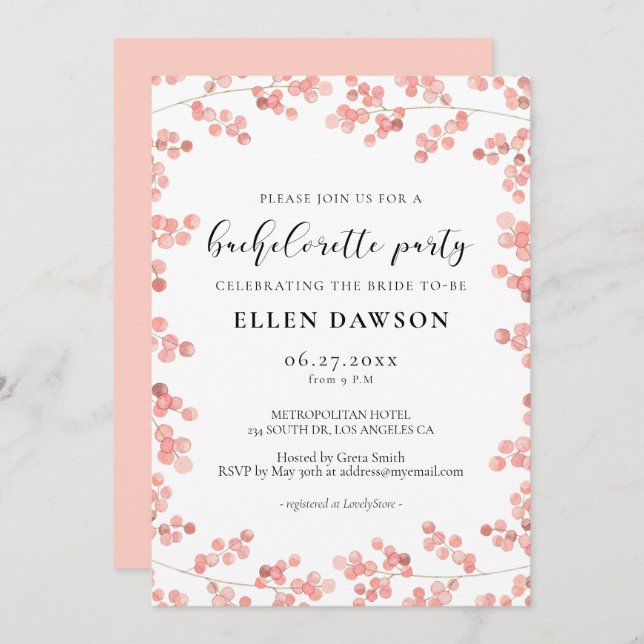 Convite Festa de solteira Floral Respiratória do Bebê Rosa (Frente/Verso)