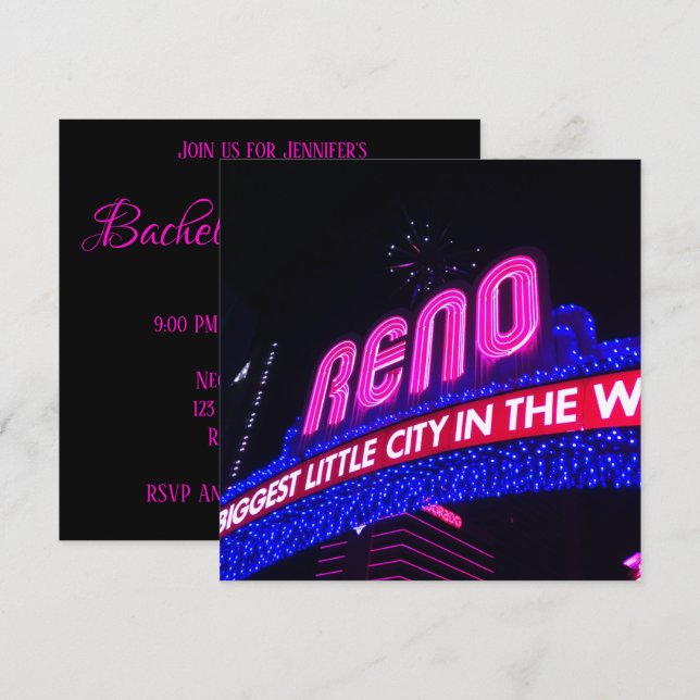 Convite Festa de Solteira Foto Arco de Reno Rosa Neon (Frente/Verso)
