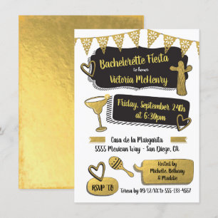 Convite Festa de solteira Funky Mexicano Fiesta Gold Foil