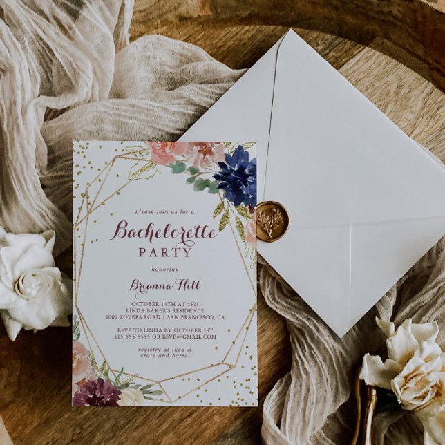 Convite Festa de solteira Glitter Dourada Rústica Geométri (Criador carregado)