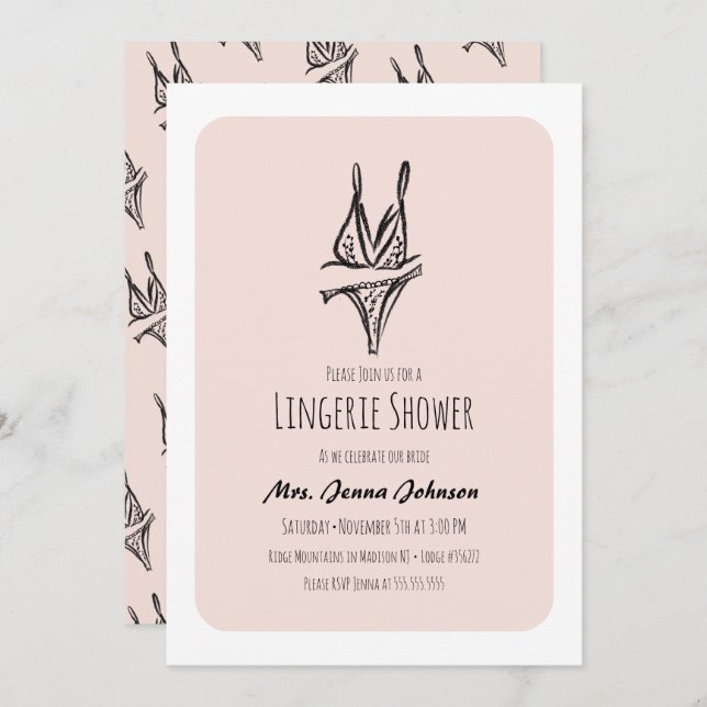 Convite Festa de solteira Lingerie Blush Chá de panela (Frente/Verso)