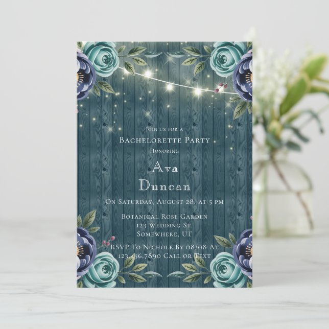 Convite Festa de solteira marinho e Rosa turquesa (Em pé/Frente)