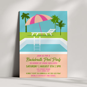 Convite Festa de Solteira Moderna na Piscina Verão Último
