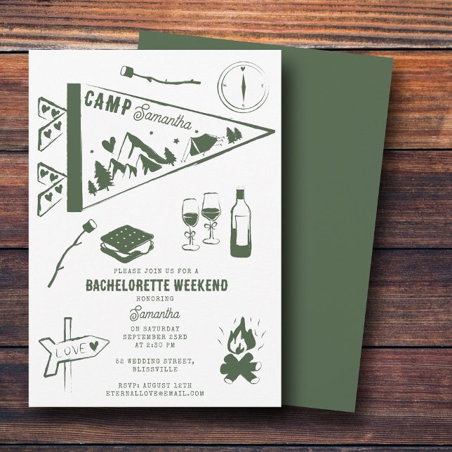 Convite Festa de Solteira no Acampamento Fim de Semana Bac (Camp Bachelorette Party Camping Bach Weekend Invitation)