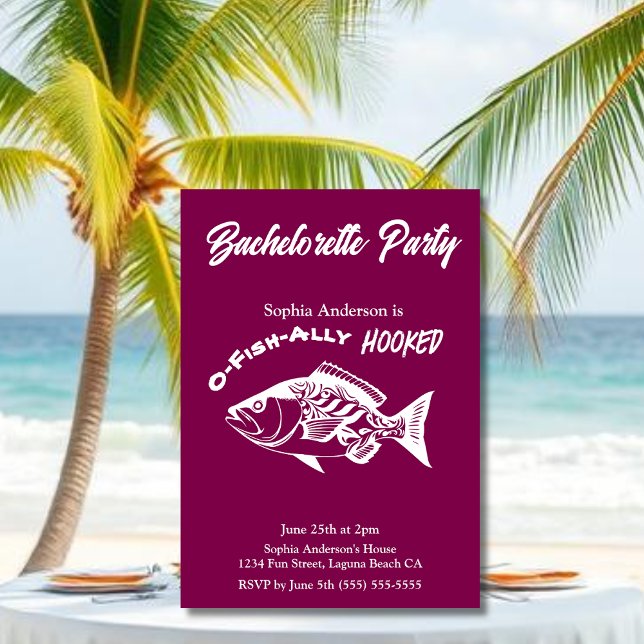Convite Festa de solteira "O-fish-ally Hooke" (Bachelorette Party O-fish-ally Hooked Fisherman Core Hawaiian Fish islander Bachelorette Invitations)