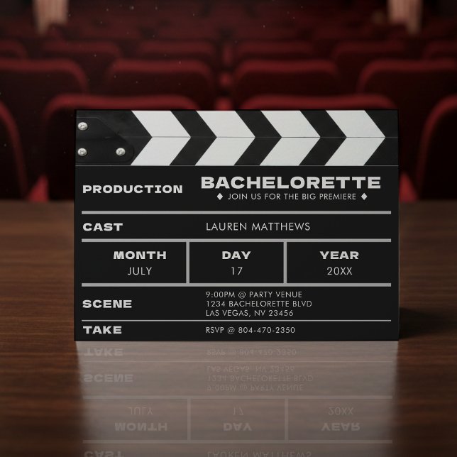 Convite Festa de Solteira Quadro de Clap de Filme de Cinem (Movie Film Clap Board Bachelorette Party Invitation
)