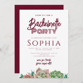 Convite Festa de solteira Red Burgundy CACTUS Moderno