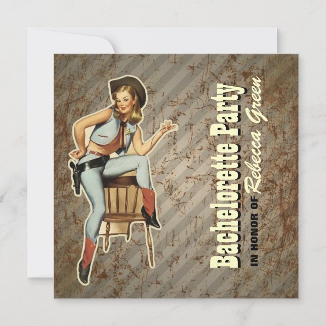 Convite festa de solteira retro do país ocidental da (Frente)