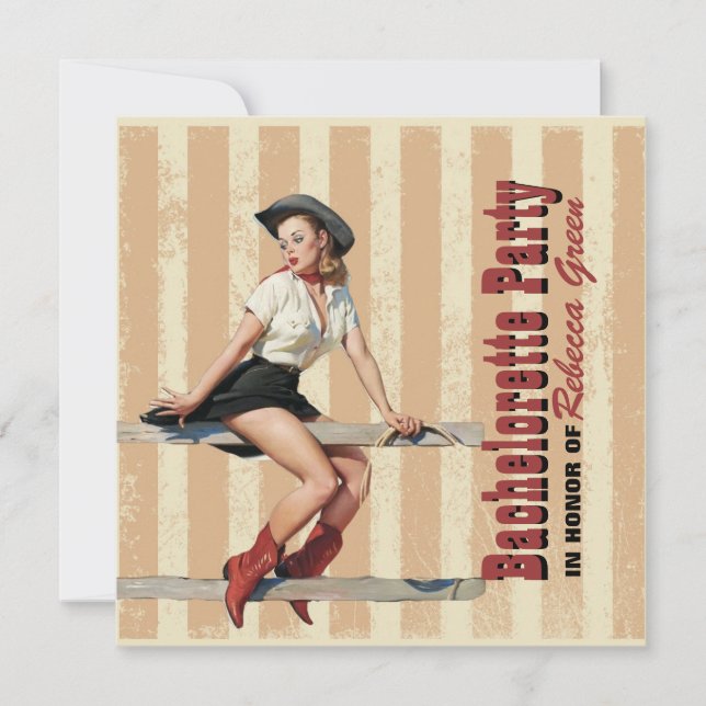 Convite festa de solteira retro do país ocidental da (Frente)