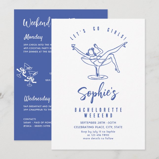 Convite Festa de solteira Retroativa Escrivível Desenhada  (Frente/Verso)