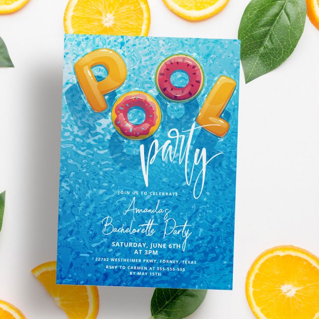 Convite Festa de solteira Rosa do Partido da Piscina Moder (Criador carregado)