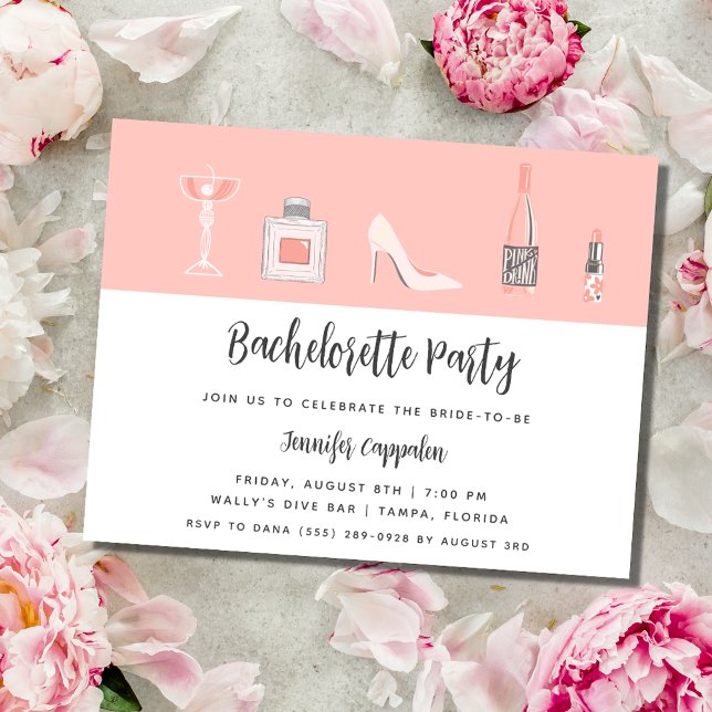 Convite Festa de solteira Rosa Menino (Girly Pink Bachelorette Party Invitation)