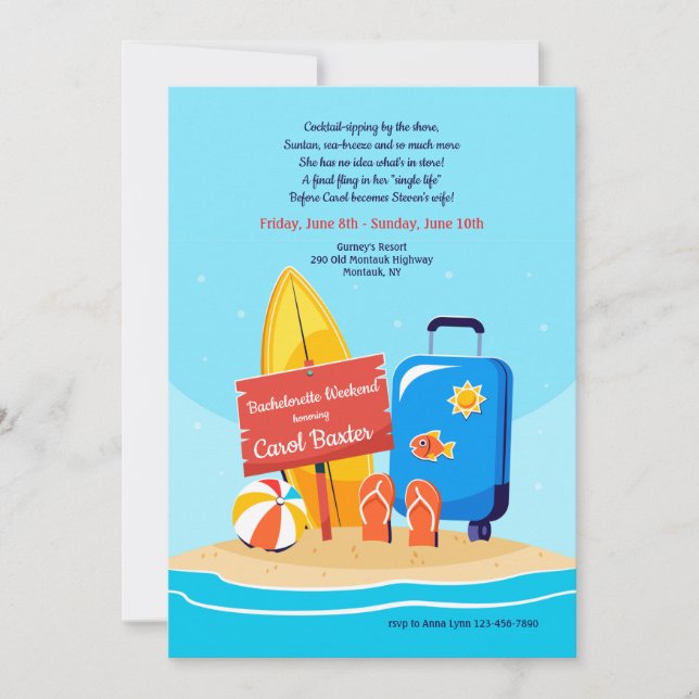 Convite Festa de solteira Sandy Beach (Frente)