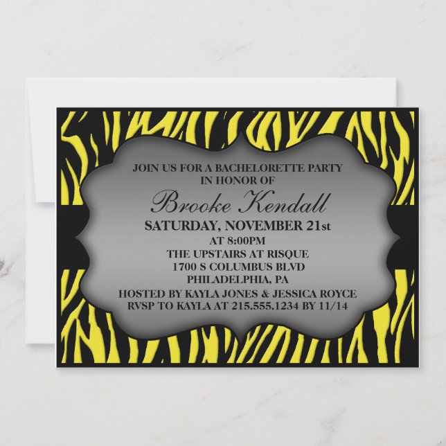 Convite Festa de solteira selvagem da zebra da noite do (Frente)