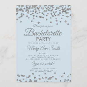 Convite Festa de solteira Silver Glitter Confetti Ice Blu