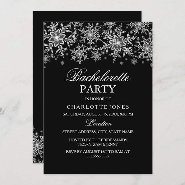 Convite Festa de solteira Sparkle Crystal Snowflake (Frente/Verso)