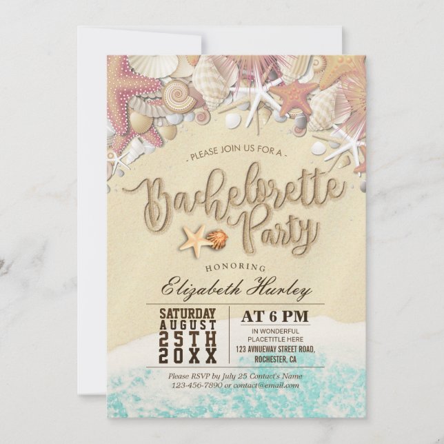 Convite Festa de solteira Summer Beach Starfish Seashell (Frente)