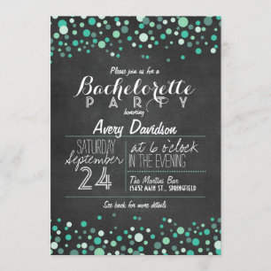 Convite Festa de solteira Teal Green Confetti Chalkboard