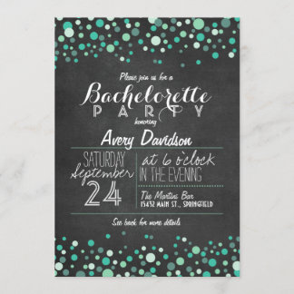 Convite Festa de solteira Teal Green Confetti Chalkboard