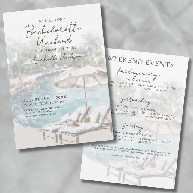 Convite Festa de solteira Tropical de Piscinas Girls Weeke (Girls Weekend Tropical Pool Bachelorette Party Invitation)