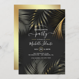 Convite Festa de solteira tropical negra e Dourada