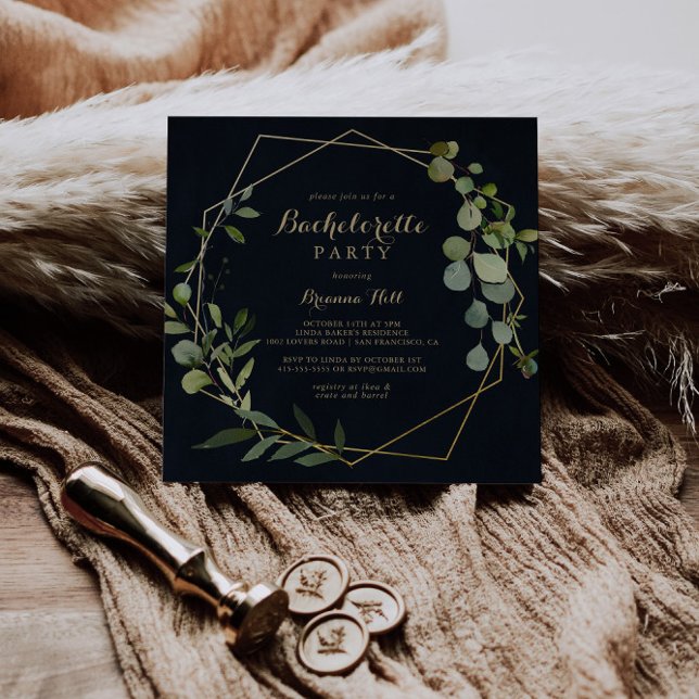 Convite Festa de solteira Verde Azul Dourada Geométrica (Criador carregado)