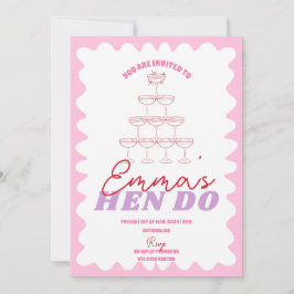 Convite Festa de solteira Vermelha Cor-de-rosa ondulada qu