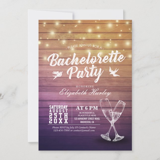 Convite Festa de solteira Vidros de champanhe Luzes de mad (Frente)