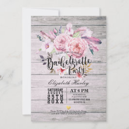 Convite Festa de solteira Watercolor Boho Floral Feather