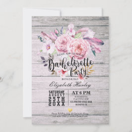 Convite Festa de solteira Watercolor Boho Floral Feather