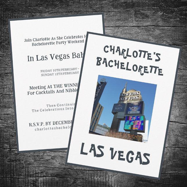 Convite Festa de solteira White de Las Vegas (Back And Front - Las Vegas Bachelorette Invitation)
