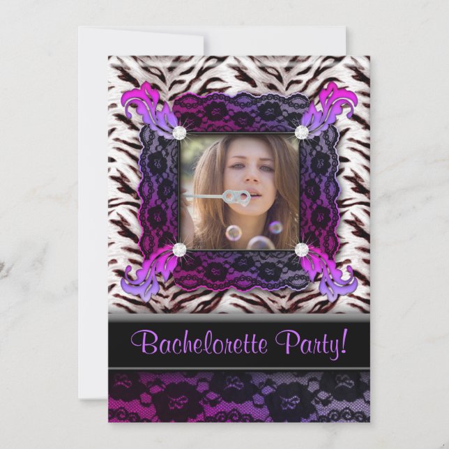 Convite Festa de solteira Zebra Jewelry Photo Convide Purp (Frente)