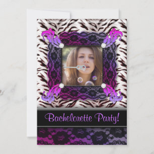 Convite Festa de solteira Zebra Jewelry Photo Convide Purp