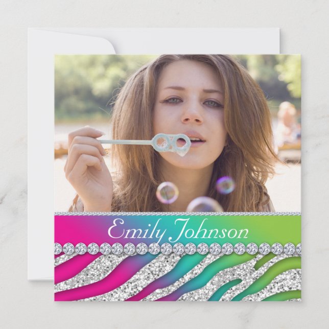 Convite Festa de solteira Zebra - Joias Verdes Rosa (Frente)