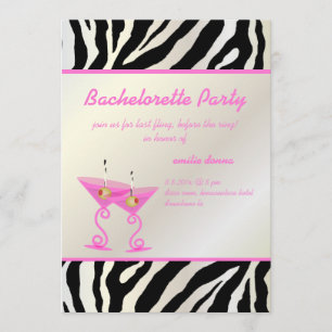 Convite Festa de solteira zebra/martini rosa