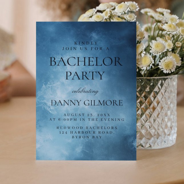 Convite Festa de solteiro azul-escuro simples e elegante (Criador carregado)