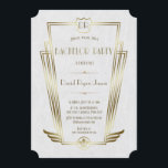 Convite Festa de Solteiro Monograma Art Déco Branco Dourad<br><div class="desc">Convite de Solteiro Monograma Art Déco Branco Dourado Royal. Glamour Único, design de cartão vintage com uma forma art déco dourada falsa com um brasão para suas iniciais, Fleur-de-lis dourada falsa como uma herança real, um Roaring 1920's Great Gatsby, estilo velho Hollywood, fontes lindas em um fundo preto. Use a...</div>