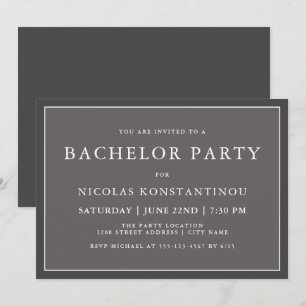 Convite Festa de Solteiro Simples e Sofisticada em Cinza E