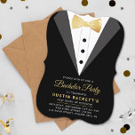 Convite Festa de Solteiro Smoking com Folha de Ouro<br><div class="desc">Celebre com estilo com esses convites de despedida de solteiro da moda. O design é fácil de personalizar com sua própria redação e sua família e amigos ficarão emocionados quando receberem esses convites de festa fabulosos.</div>