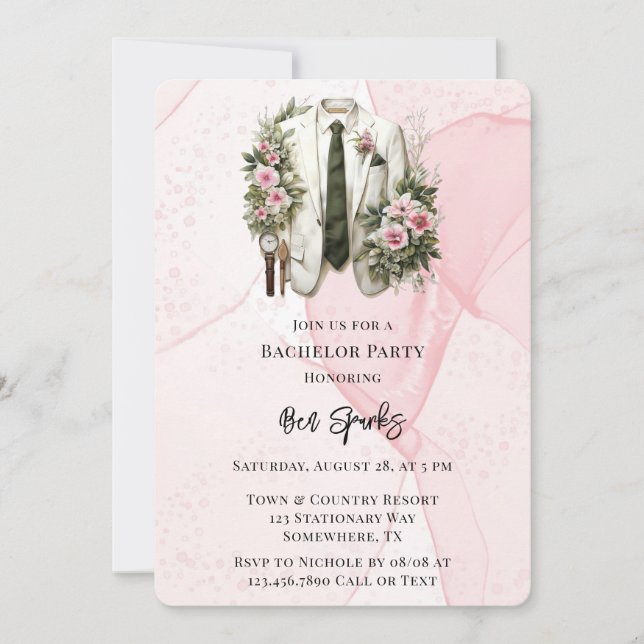 Convite Festa de solteiros de roupa de álcool rosa (Frente)