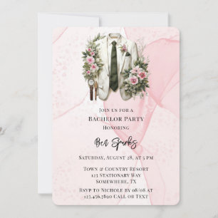 Convite Festa de solteiros de roupa de álcool rosa