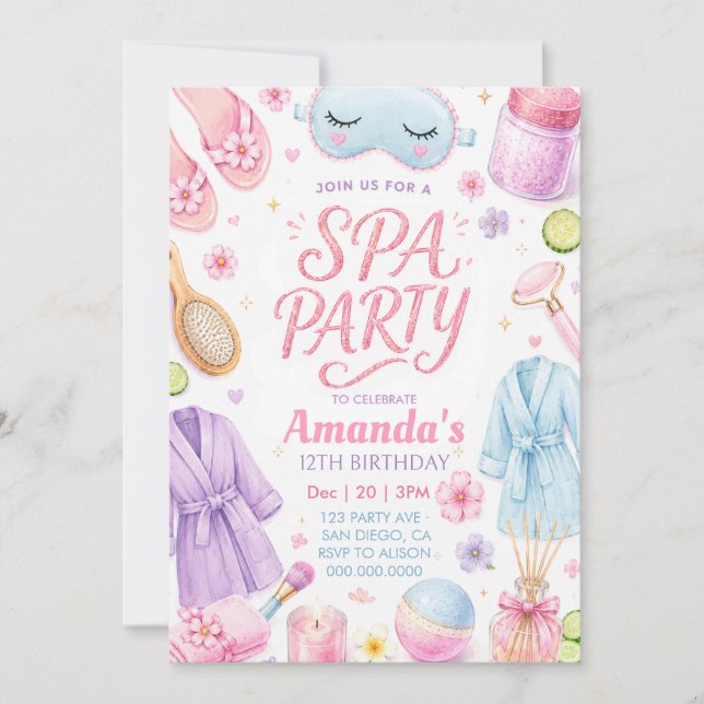 Convite Festa de Spa para Meninas Aniversário (Frente)