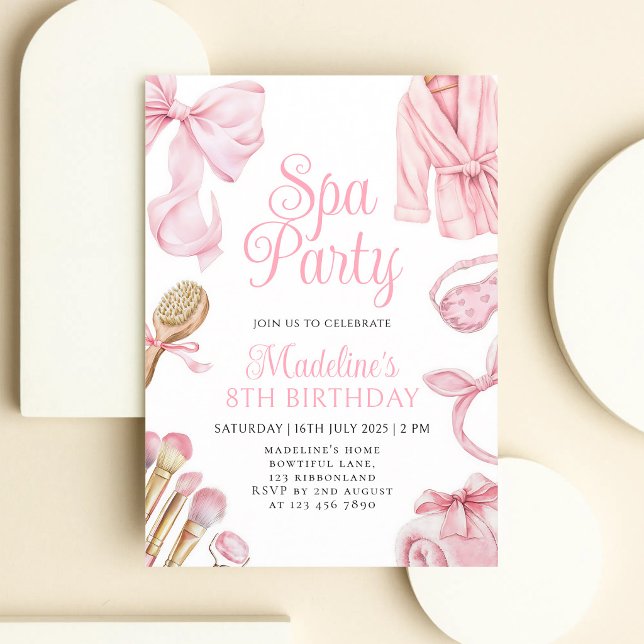 Convite Festa de Spa Rosa para Menina de 8 Anos (Criador carregado)