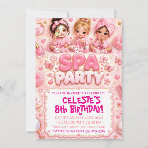 Convite Festa de Spa Rosa para Menina de 8 Anos de Idade