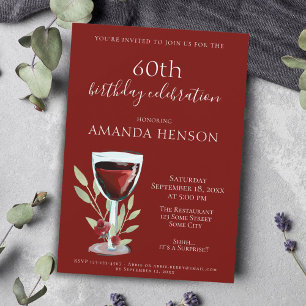 Convite Festa de Surpresa de 60º Aniversário com Vinho Tin