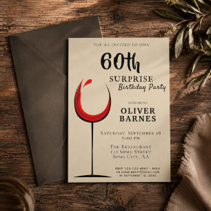 Convite Festa de Surpresa de 60 Anos com Vinho Tinto Moder